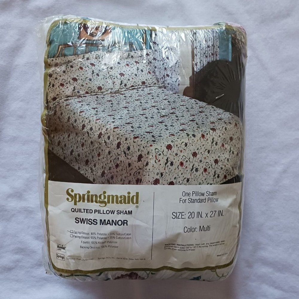 Vintage Springmaid Swiss Manor Quilted‎ Pillow Sham 20 x 27 New